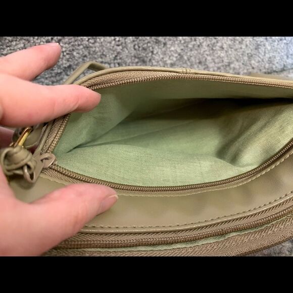 Vintage Taupe Leather Handbag Beige Convertible Clutch - Picture 4 of 8